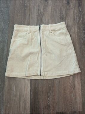 American Eagle Women's Cream Corduroy Mini Skirt with Front Zip